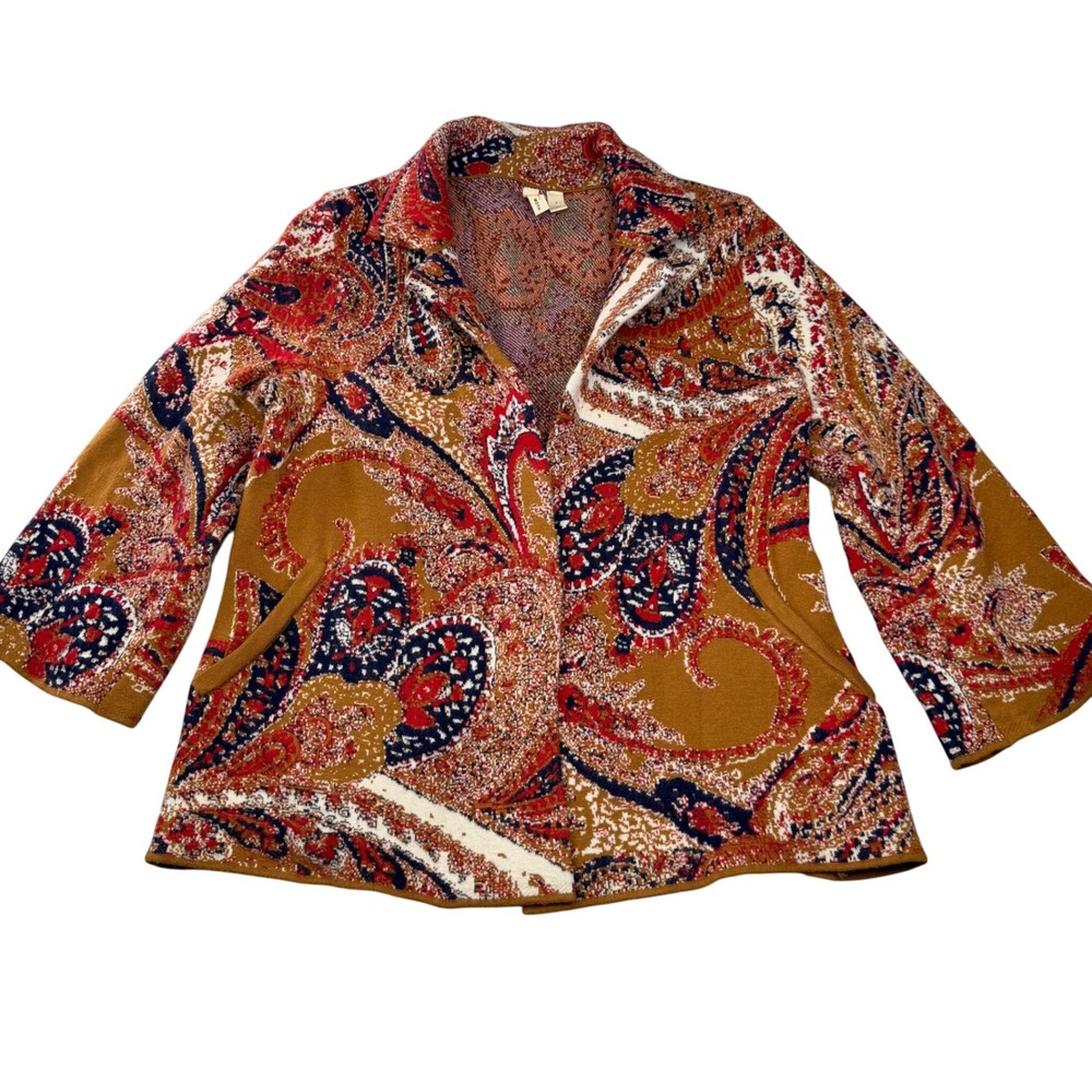 Anthropologie Moth HWR Paisley Tapestry Knit Jacket Cardigan Small Bohoโ Artsy